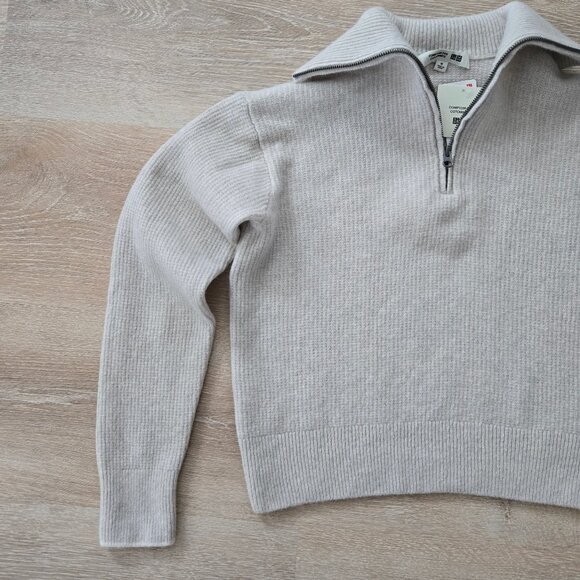 UNIQLO Premium Lambswool Half-Zip Long-Sleeve Knit Sweater Size Medium NWT - Picture 7 of 17